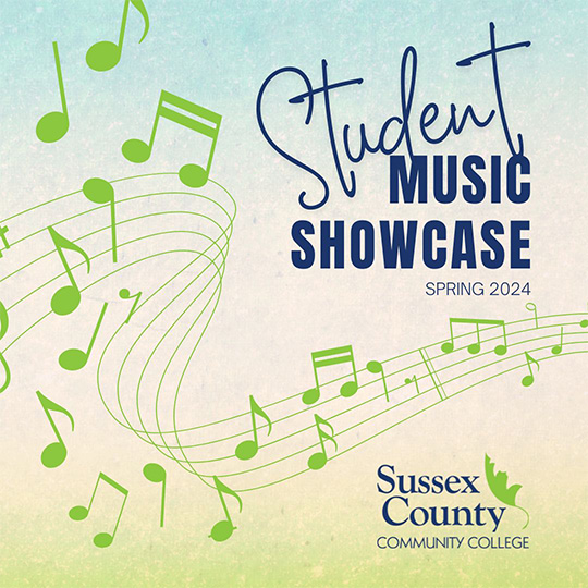 Musical notes with the words Student Music Showcase