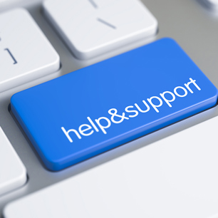 Image of a keyboard that says help & support