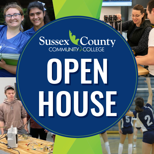 "OPEN HOUSE at Sussex" with images of students, athletes, and a robotics class.