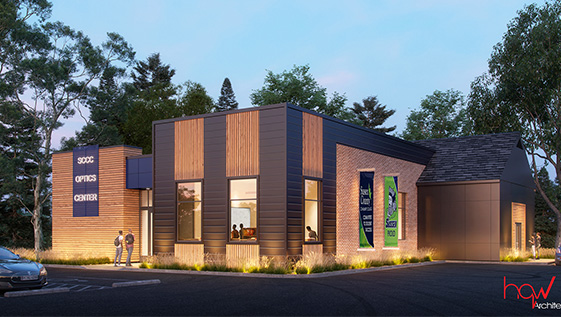 An exterior building rendering.