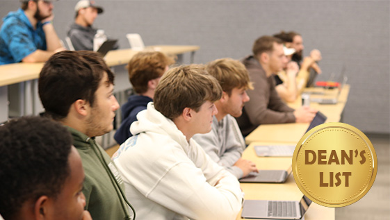 Students sitting in a lecture classroom