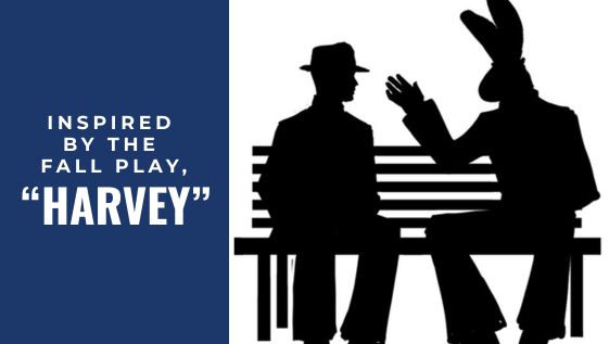 Characters from the fall play, Harvey, talk on a bench.